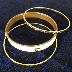 Cream & Gold Tone Hearts Bangle Bracelets